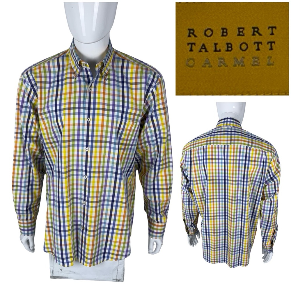 Robert Talbott Carmel Shirt Mens Large Checks Button Down Long Sleeve Yellow